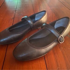 Stuart Weitzman Alice Black Leather Mary Jane Ballet Flats